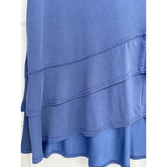 Green Tea Asymmetrical Blue Top Ruffle Tiered Small Oversized Stretch - Picture 6 of 10
